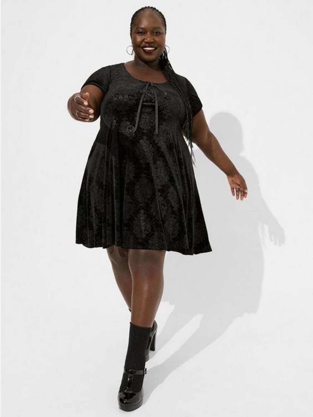 Torrid Nightfall Mini Embossed Black Velvet Tie Front Skater Dress Size 2X